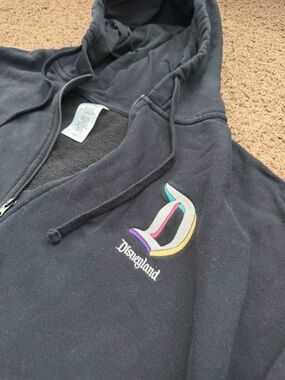 Disney Disneyland Black Zip-Up Hoodie with Multicolor 'D' Logo